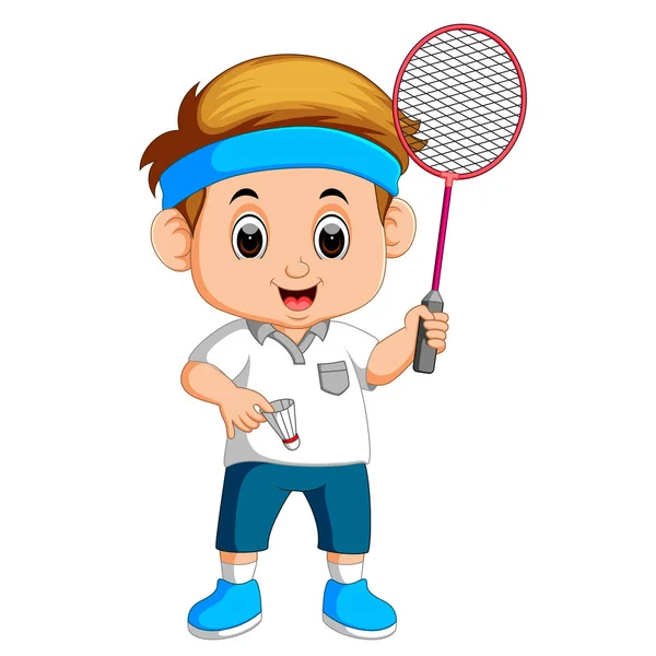 Jongen Speelt Badminton — Stockvector