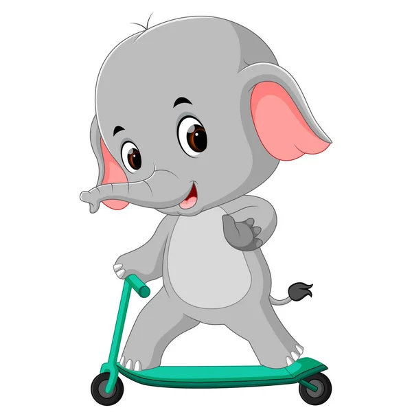 Lindo Elefante Caballo Empuje Scooter — Vector de stock