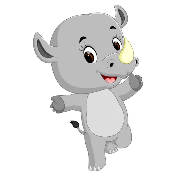 Illustration Cute Happy Rhino Cartoon — Stock Vector