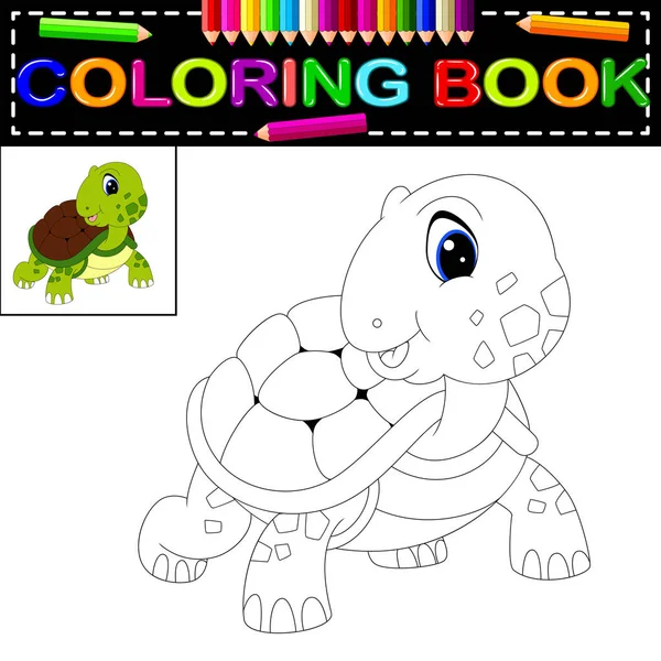 Lindo Libro Para Colorear Tortuga — Vector de stock