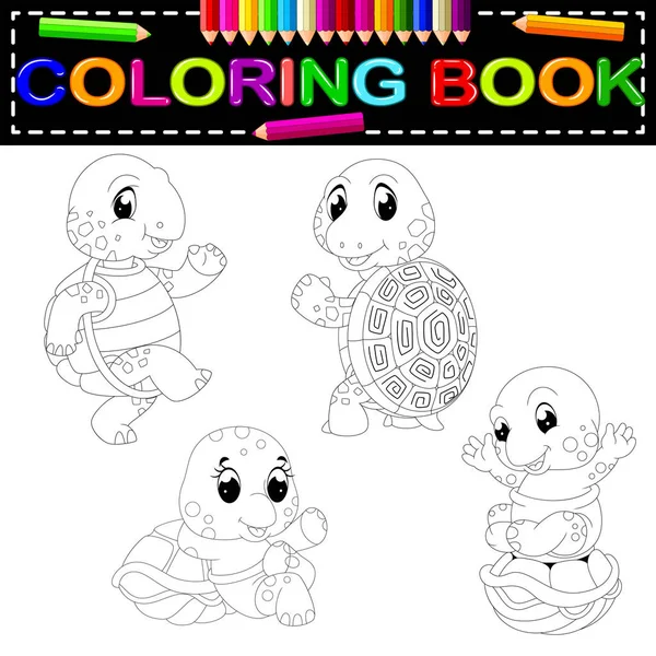 Lindo Libro Para Colorear Tortuga — Vector de stock