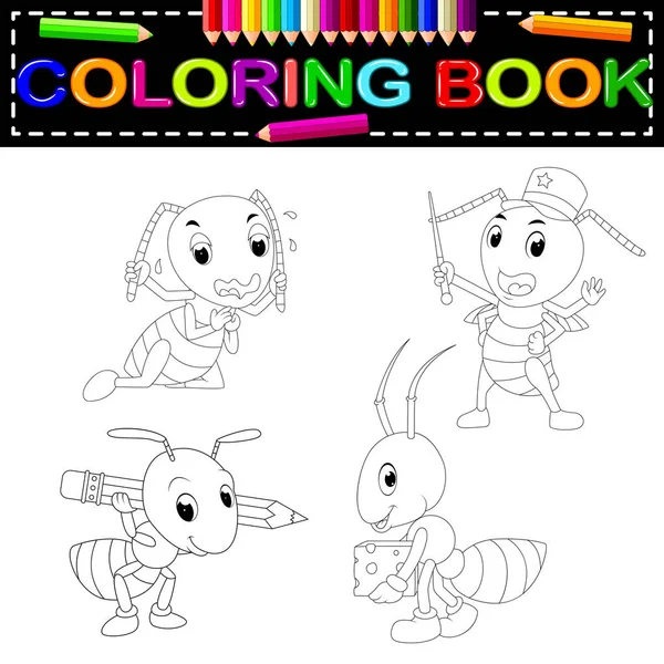 Lindo Libro Para Colorear Hormiga — Vector de stock