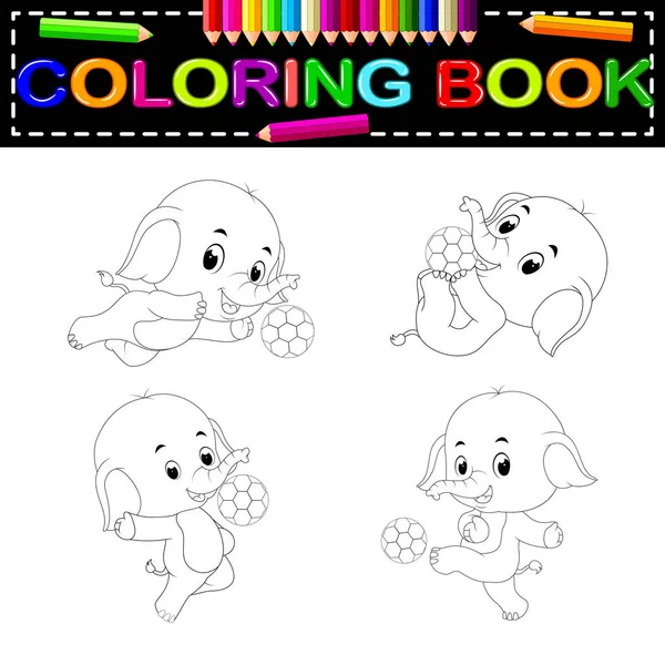 Livro Bonito Para Colorir Elefantes — Vetor de Stock