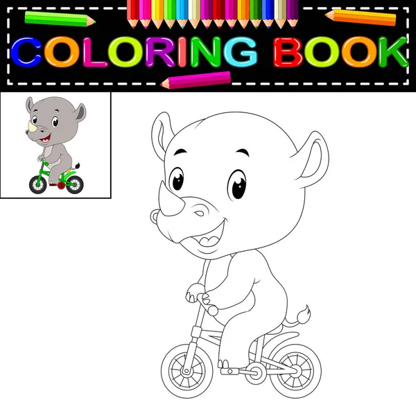 Carino Libro Colorare Rinoceronte Felice — Vettoriale Stock