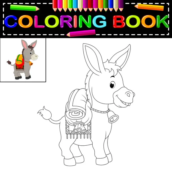 Bonito Livro Colorir Burro — Vetor de Stock