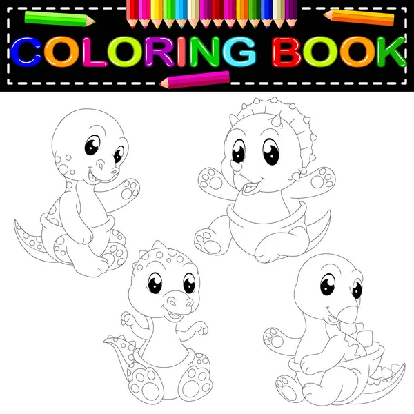 Carino Libro Colorare Dinosauro — Vettoriale Stock