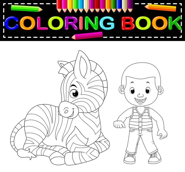 Sevimli Çocuk Zebra Boyama Kitabı — Stok Vektör