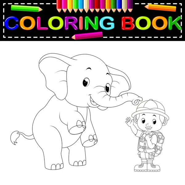 Libro Para Colorear Zookeeper Elefante — Vector de stock