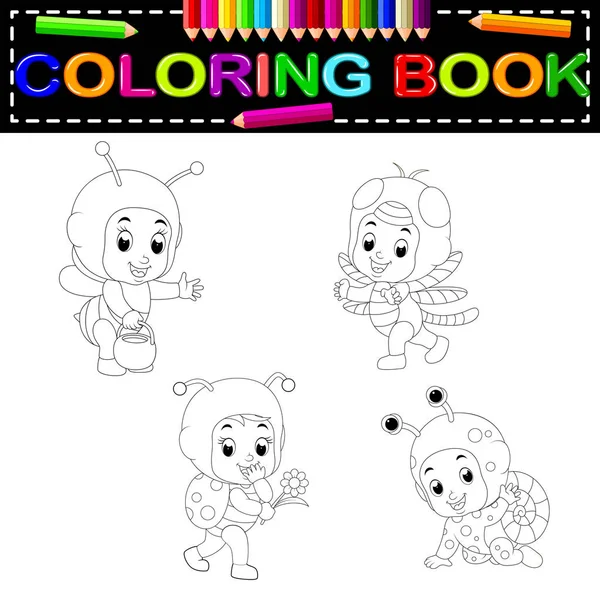 Bonito Crianças Desenhos Animados Vestindo Animal Traje Colorir Livro — Vetor de Stock