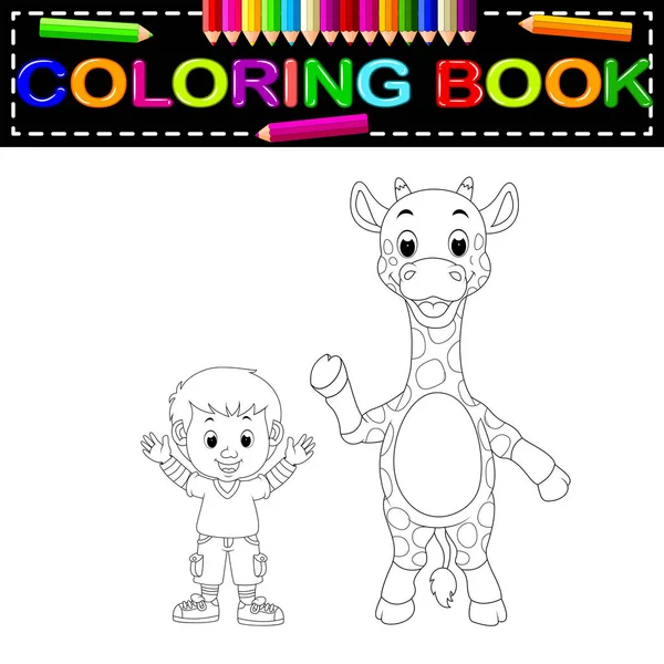 Menino Bonito Girafa Livro Para Colorir — Vetor de Stock