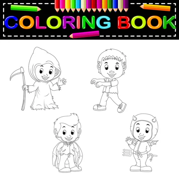 Crianças Halloween Colorir Livro — Vetor de Stock