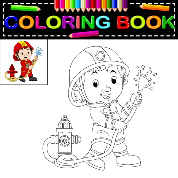 Livro Bonito Para Colorir Bombeiro — Vetor de Stock