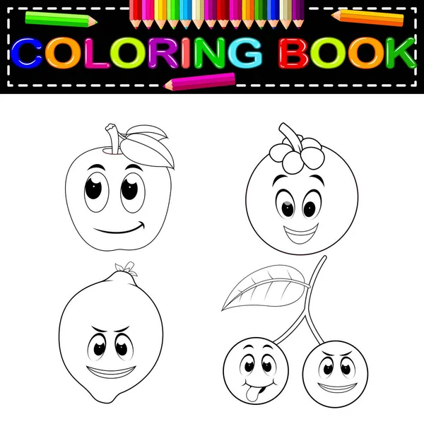 Fruta Fresca Con Cara Para Colorear Libro — Vector de stock