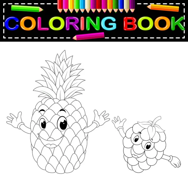 Abacaxi Framboesa Com Livro Colorir Cara — Vetor de Stock