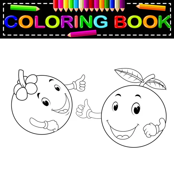 Mangostão Laranja Com Livro Para Colorir Rosto — Vetor de Stock