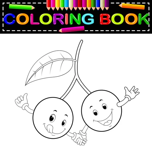 Linda Cereza Con Cara Para Colorear Libro — Vector de stock