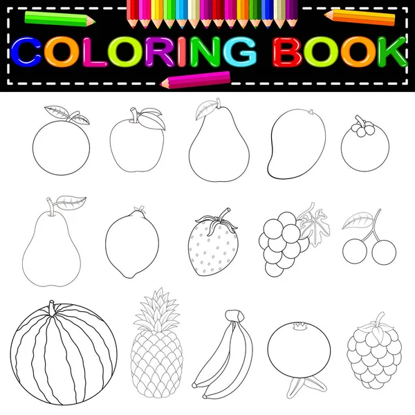 Livre Coloriage Fruits Frais — Image vectorielle