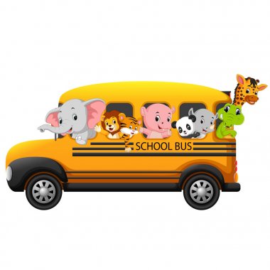 Illustration of school bus filled with animals clipart