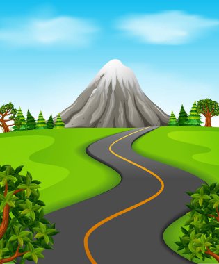 bir yol dağa gidiyor çizimi