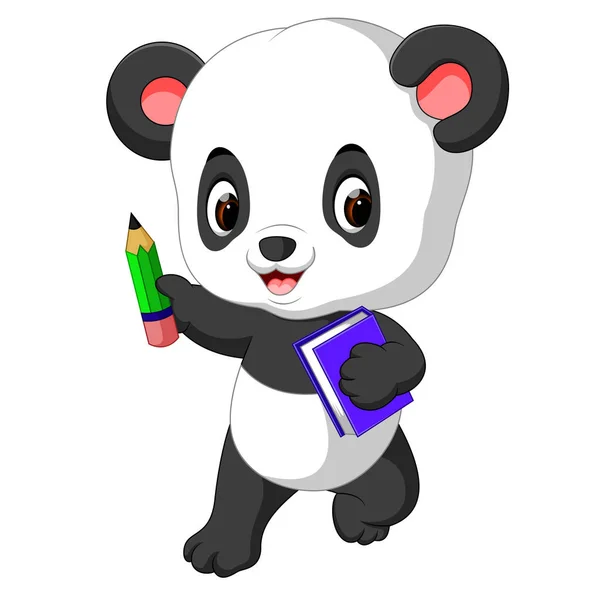 Aranyos Panda Eszköztartási Ceruzát Könyv — Stock Vector