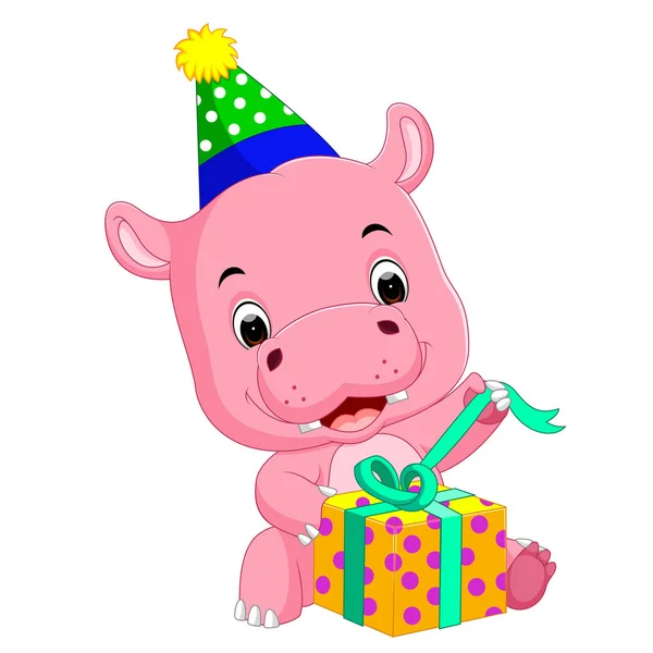 Anniversaire Hippopotame Obtenir Cadeau — Image vectorielle