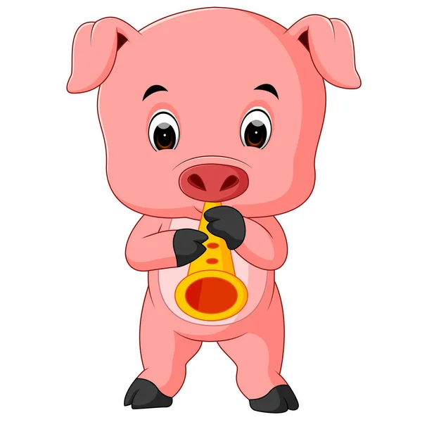 Cute Pig Playing Saxophone — Stock Vector