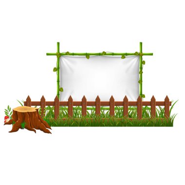 Boş kağıt bahçedeki ahşap tabela üzerinde boş