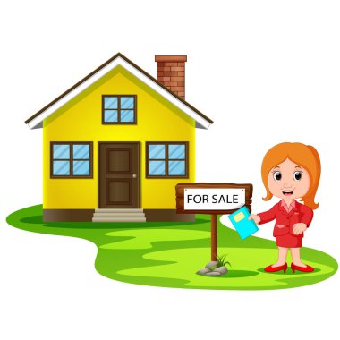 Genç kadın broker Satılık ev sunan