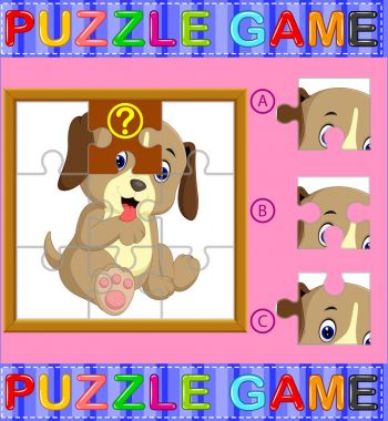 Jigsaw Puzzle eğitim oyunu köpek olan okul öncesi çocuklar için