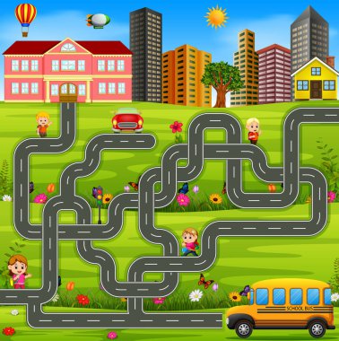 Labirent oyun şablonu okul otobüsü ile