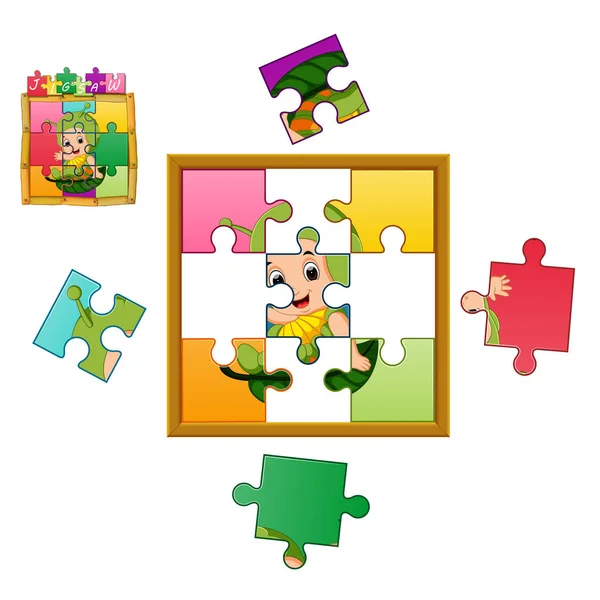 Jigsaw Puzzle Eğitim Oyunu Ile Çocuk Giyen Hayvan Kostüm Tırtıl — Stok Vektör
