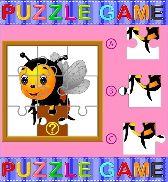 蜂と就学前の子供のためのジグソー パズル教育ゲーム — ストックベクタ
