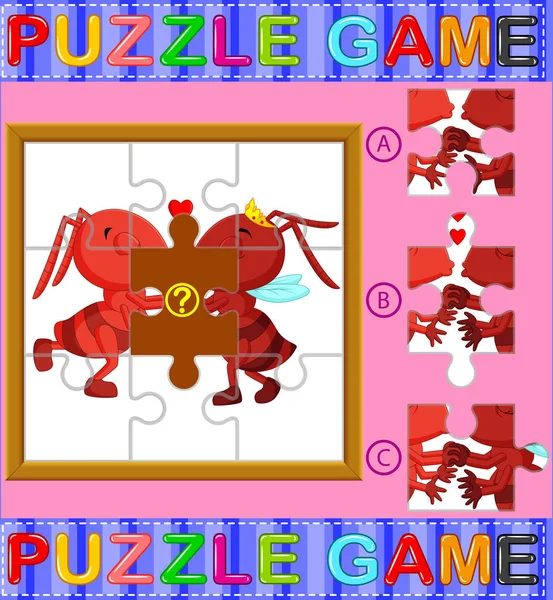 有蚂蚁的学龄前儿童拼图教育游戏 — 图库矢量图片