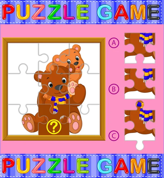 小熊学龄前儿童拼图教育游戏 — 图库矢量图片