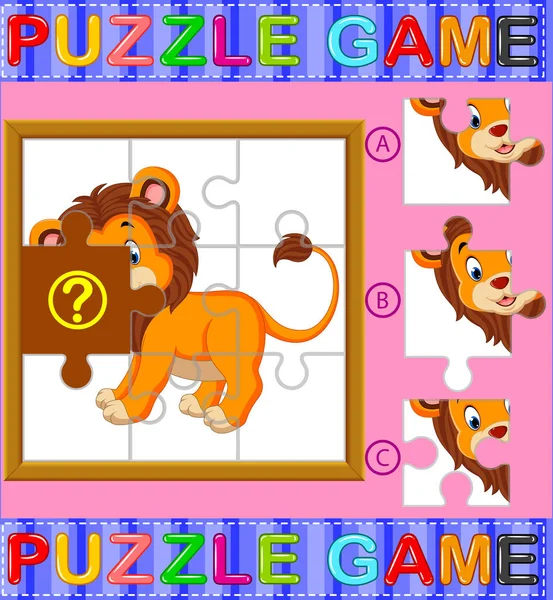 Jigsaw Puzzle Istruzione Gioco Bambini Età Prescolare Con Leone — Vettoriale Stock