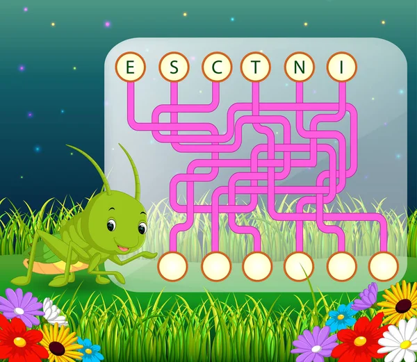 Logische Puzzel Game Voor Studie Engels Met Sprinkhaan — Stockvector