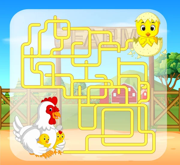 Laberinto Juego Con Pollo — Vector de stock