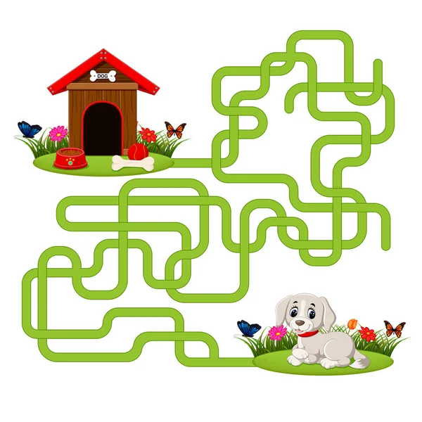 Puzzle Spielvorlage Mit Hund Und Hundehaus — Stockvektor