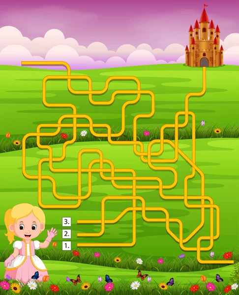 姫と城の背景を持つ迷路ゲーム テンプレート — ストックベクタ