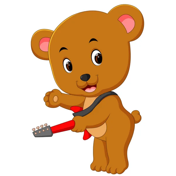 Urso Bonito Tocando Guitarra — Vetor de Stock