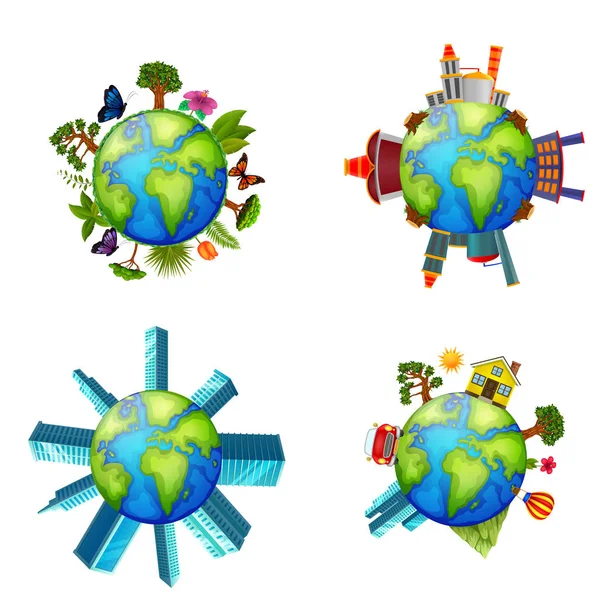 Різні Будівлі Острові Навколо Землі — стоковий вектор