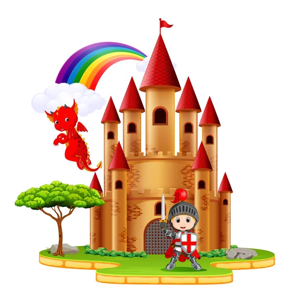Замок Драконом Рыцарем — стоковый вектор