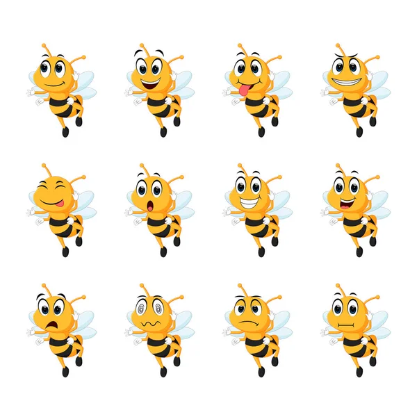 Bee Med Olika Ansiktsuttryck — Stock vektor