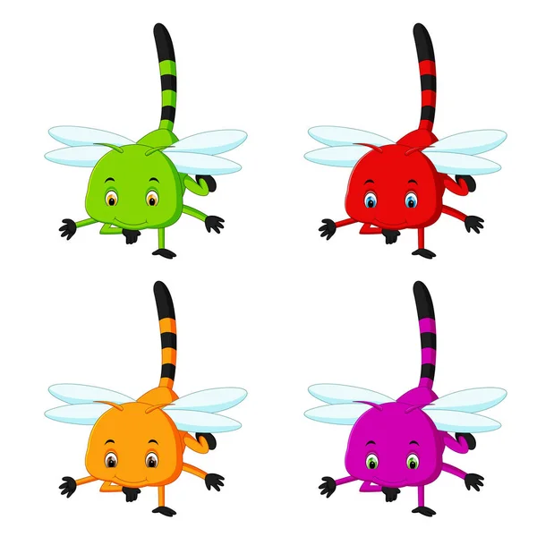 不同面部表情和颜色的蜻蜓 — 图库矢量图片