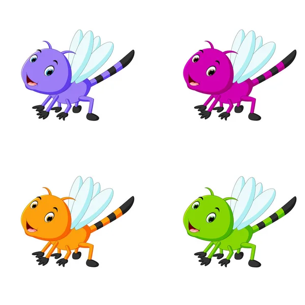 Dragonfly Met Verschillende Gezichtsuitdrukkingen Andere Kleur — Stockvector