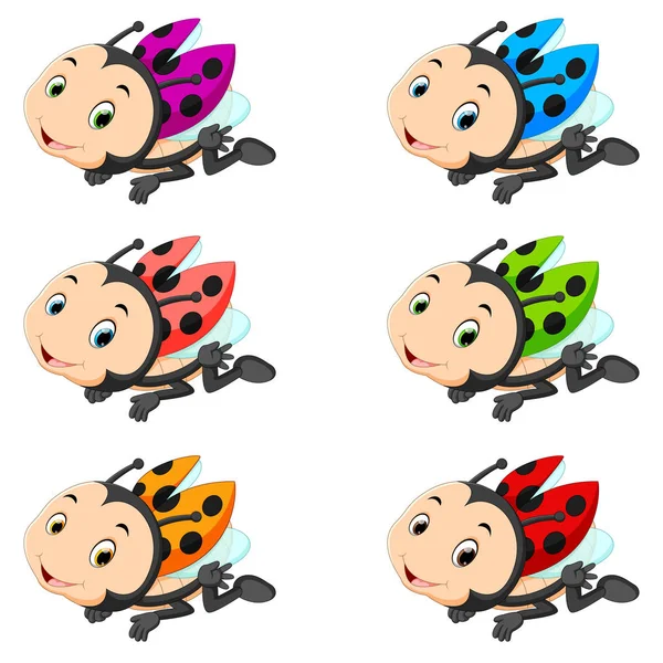 Ladybug Different Facial Expressions Different Color — Stock Vector