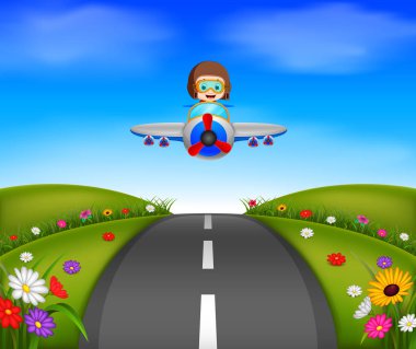 genç çocuk güzel bir sahne üzerinde uçağa binme