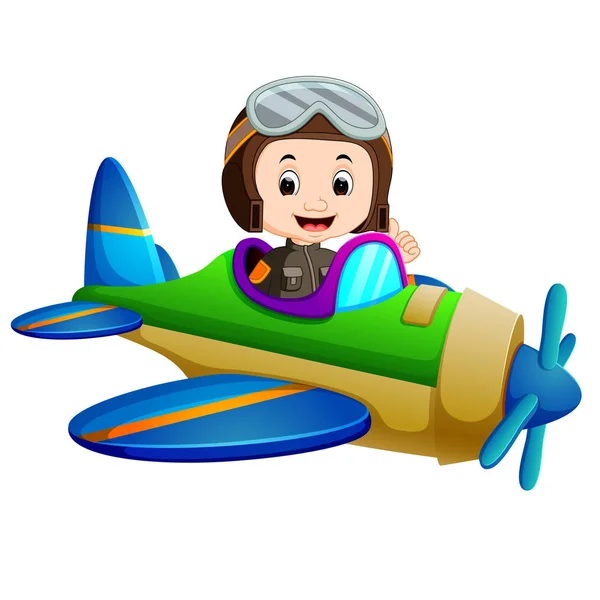 Professional Pilot Riding Flying Plane — Stock Vector