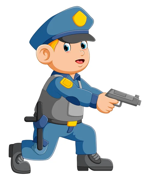 Ufficiale di polizia che punta con la pistola — Vettoriale Stock