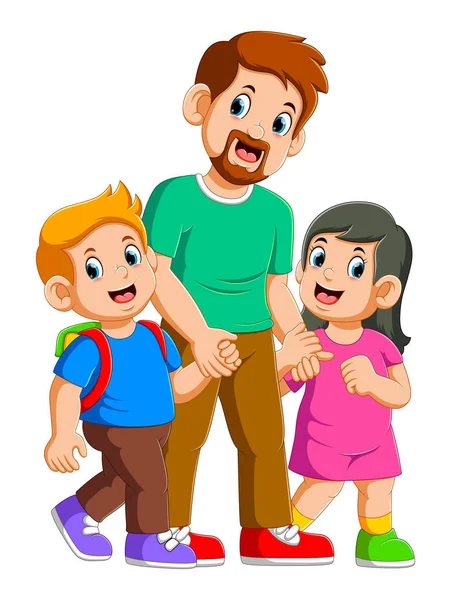 Happy father and two little children playing together — Stock Vector